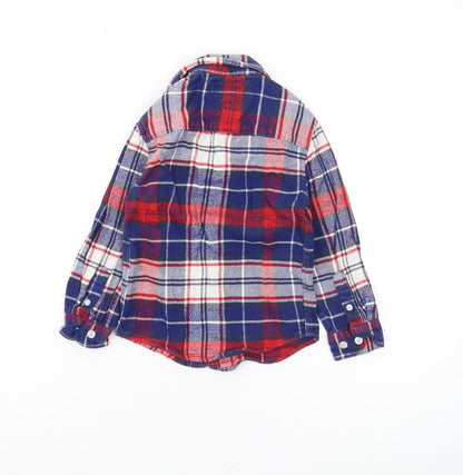 Tommy Hilfiger Boys Red Blue Plaid Button-Up Shirt 4 Years
