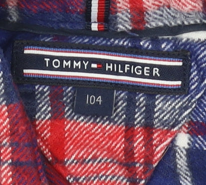 Tommy Hilfiger Boys Red Blue Plaid Button-Up Shirt 4 Years