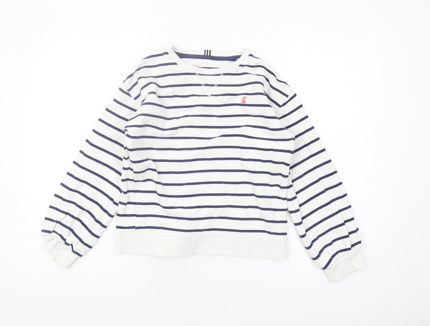 Joules Girls White Striped Sweatshirt Crew Neck 11 Years