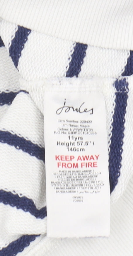 Joules Girls White Striped Sweatshirt Crew Neck 11 Years