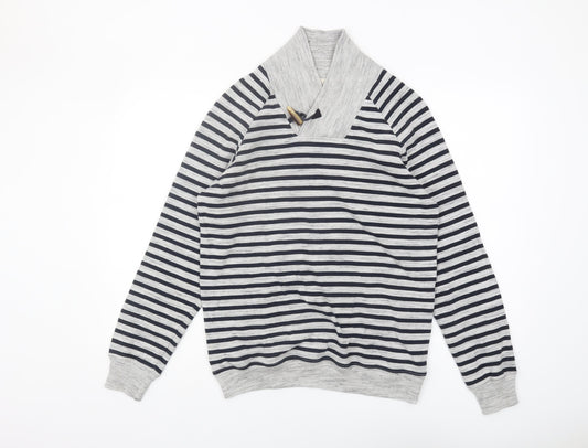 Zara Man Men's Grey Striped Sweatshirt - Size L