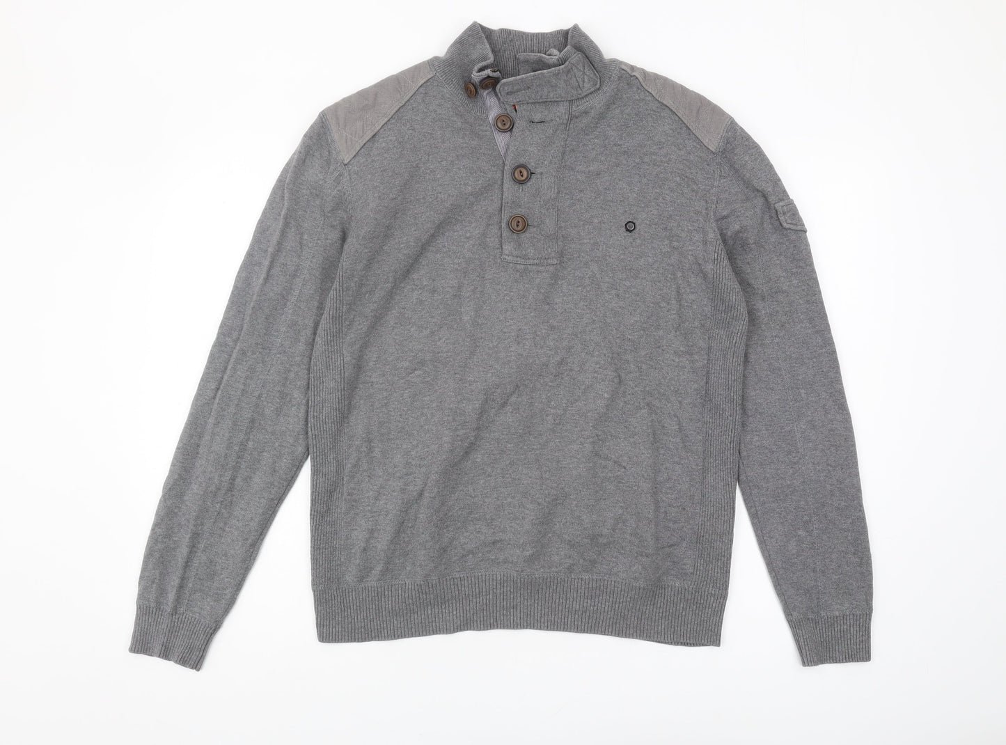 Duck and Cover Men's Grey Henley Jumper L
