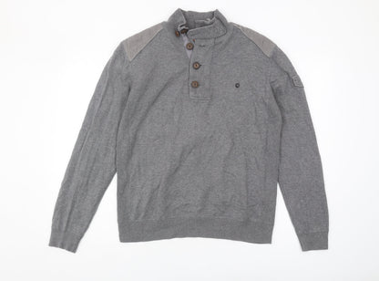Duck and Cover Men's Grey Henley Jumper L