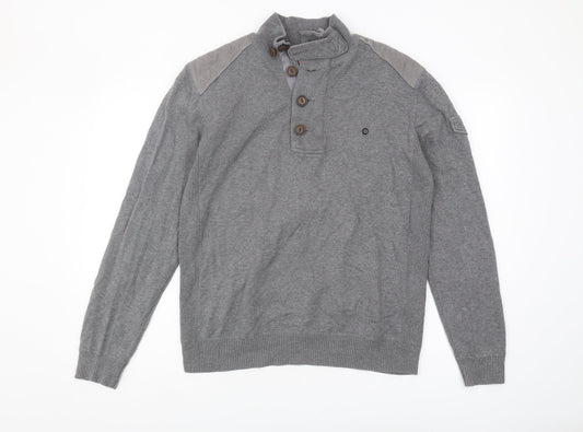 Duck and Cover Men's Grey Henley Jumper L