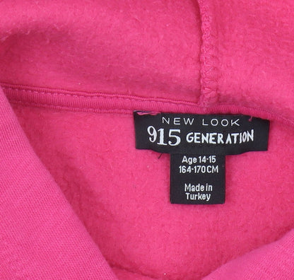 New Look Girls Pink Pullover Hoodie 14-15 Years Cotton Blend