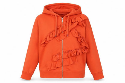 River Island Women's Orange Ruffle Hoodie Size 8