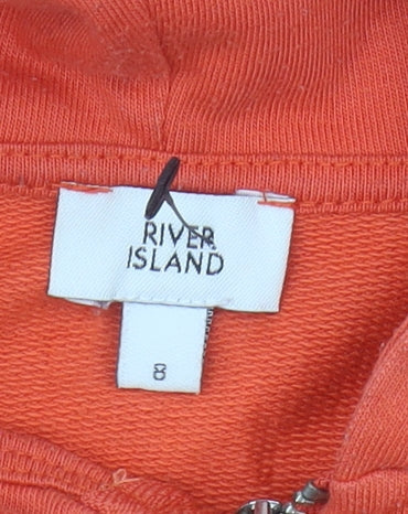 River Island Women's Orange Ruffle Hoodie Size 8
