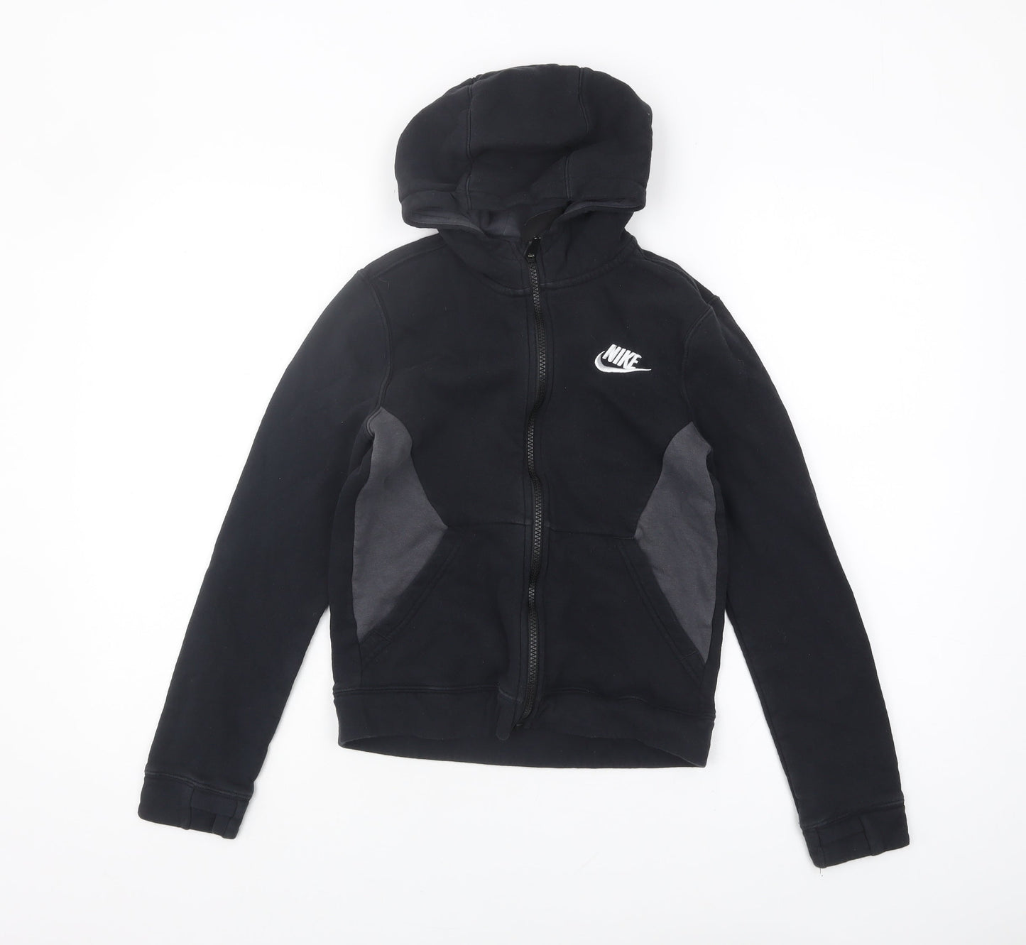 Nike Boys Black Full Zip Hoodie - M, Logo, Casual, Fleece