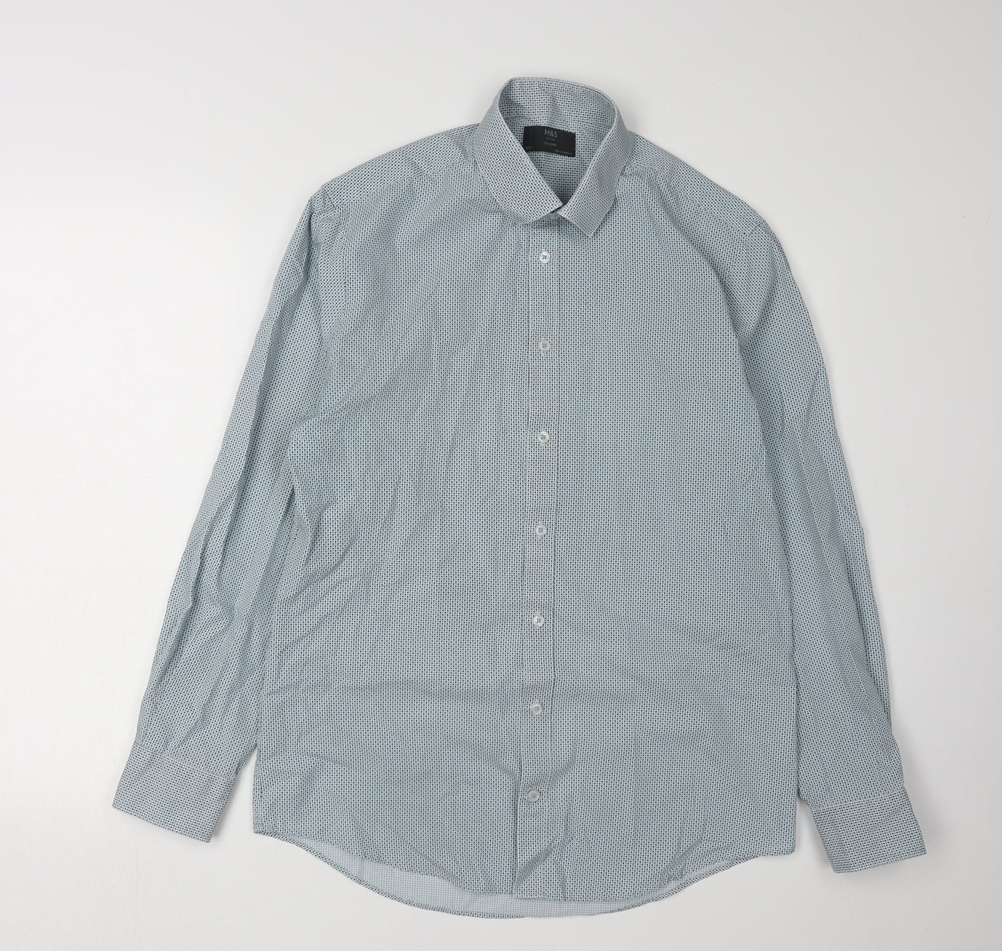 Marks and Spencer Men's Blue Geometric Long Sleeve Shirt