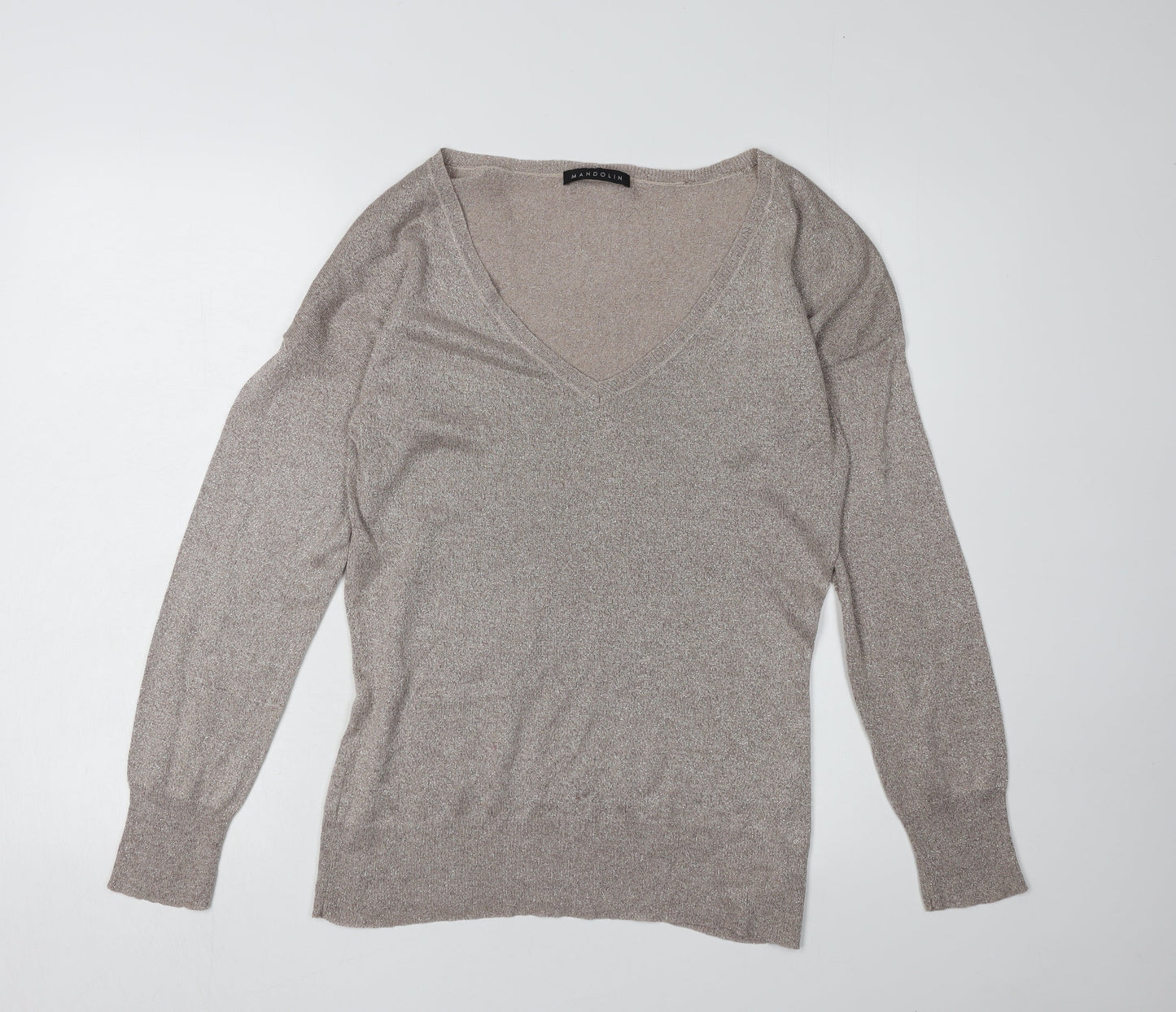 Mandolin Women's Beige V-Neck Pullover Jumper Size 12
