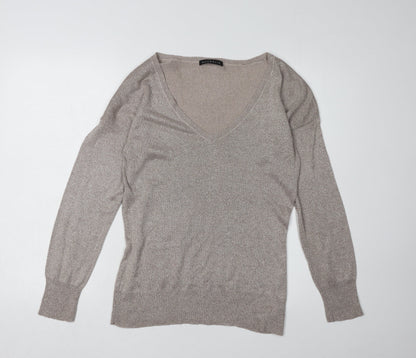 Mandolin Women's Beige V-Neck Pullover Jumper Size 12