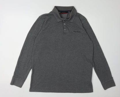 Pierre Cardin Men's Grey Long Sleeve Polo M