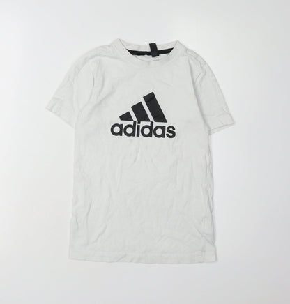 Adidas Boys White Logo T-Shirt, 2XS, Casual Short Sleeve