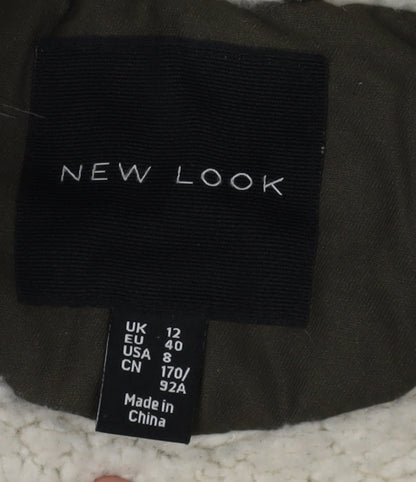 New Look Women's Parka with Fur Trim Hood, Size 12, Green