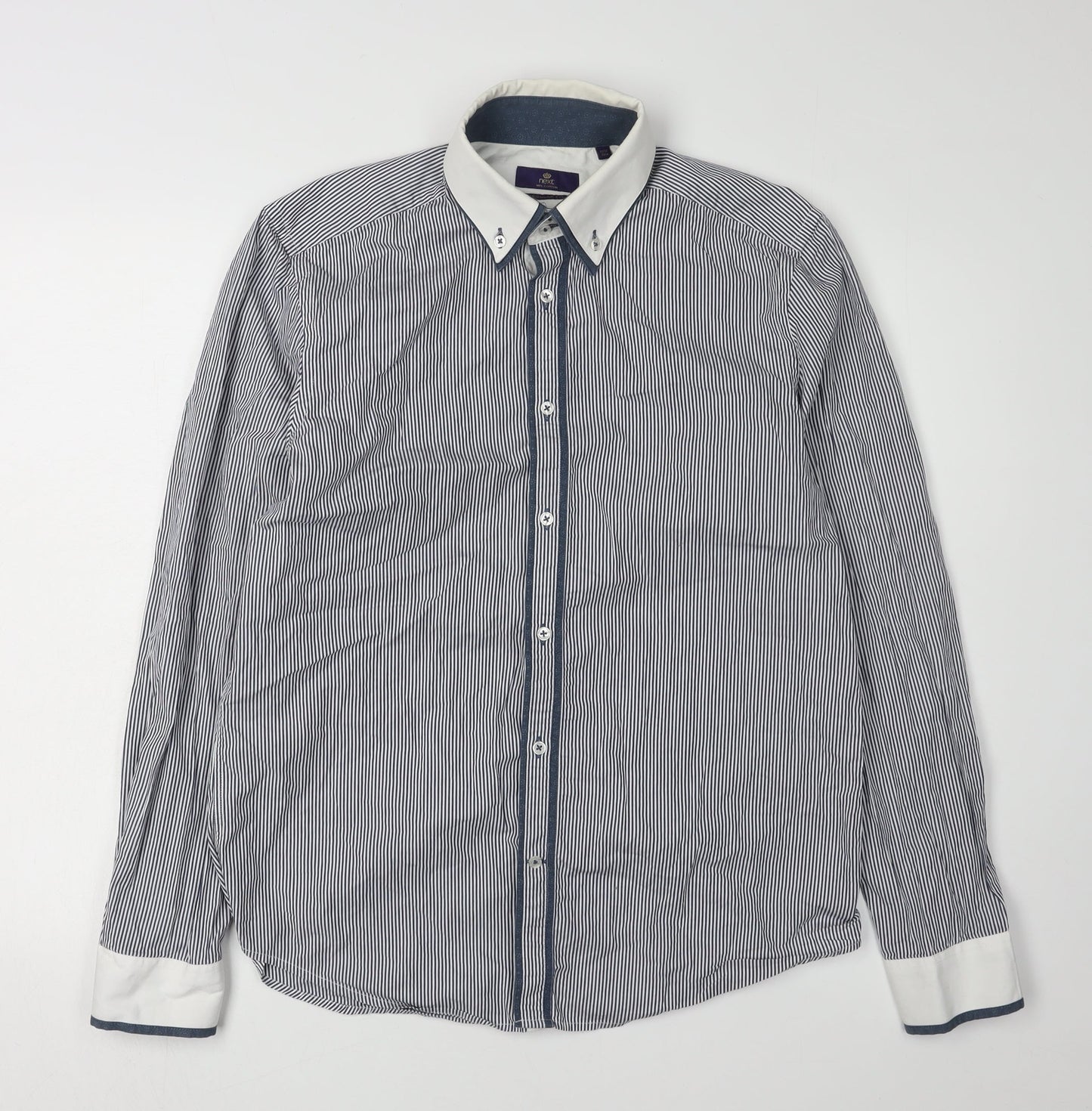 Next Men's Blue Striped Long Sleeve Shirt, Size 15.5