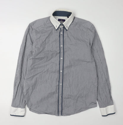 Next Men's Blue Striped Long Sleeve Shirt, Size 15.5