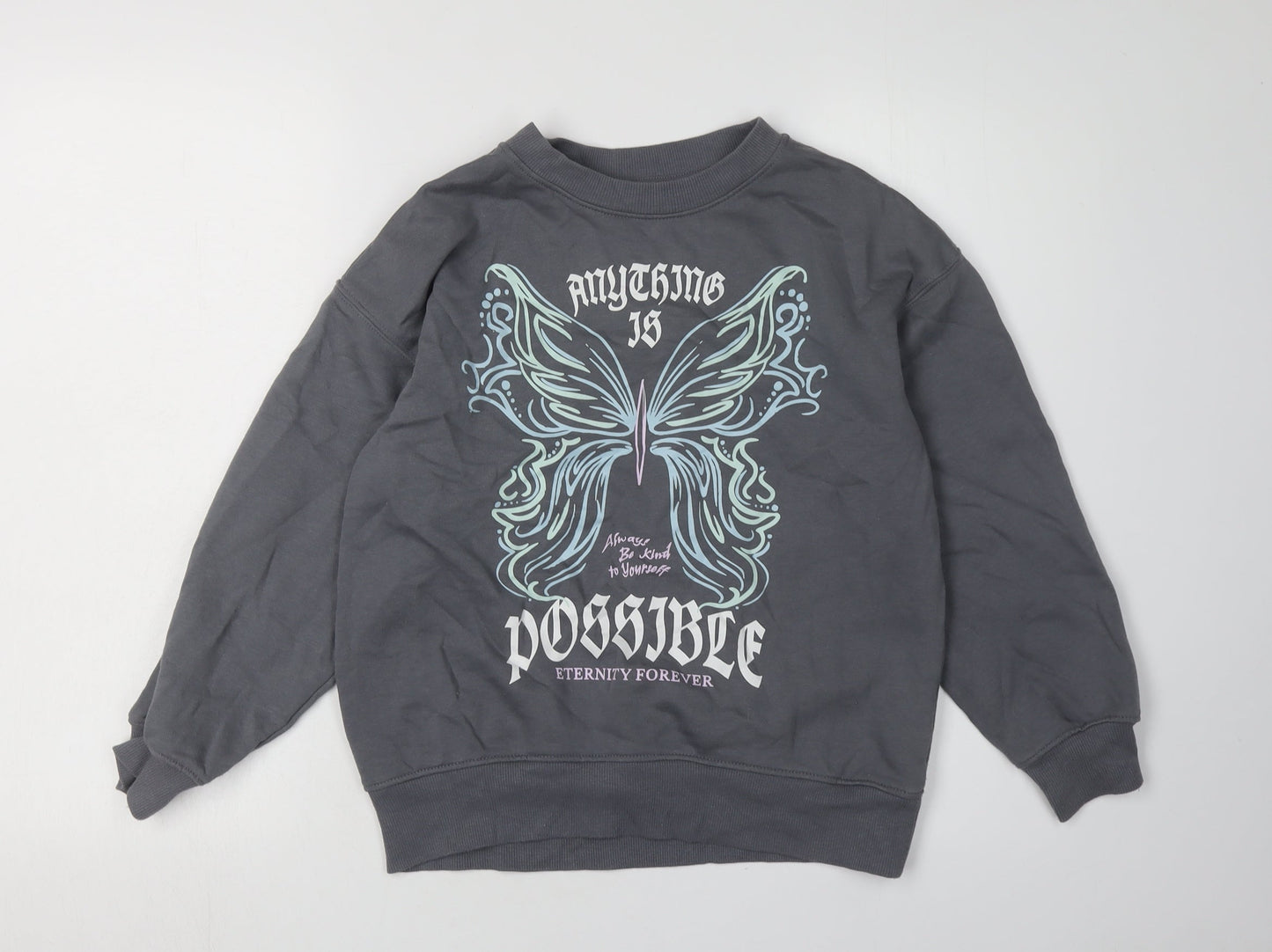 H&M Girls Grey Butterfly Graphic Sweatshirt 9-10 Years