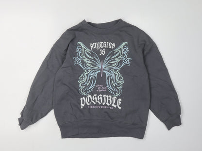 H&M Girls Grey Butterfly Graphic Sweatshirt 9-10 Years