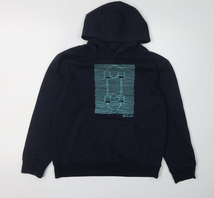 Fluid Boys Blue Pullover Hoodie 13 Years with Graphic Print