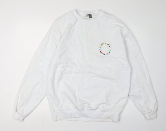 Additional front view of ASOS unisex xs white graphic print sweatshirt pullover