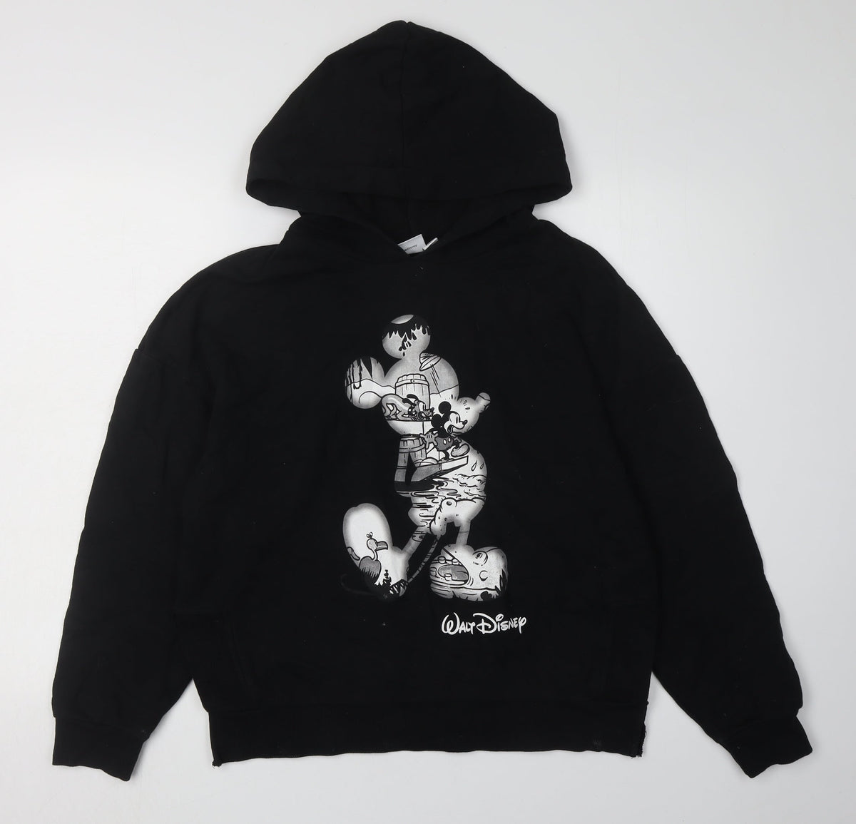 Front view of Disney unisex black pullover hoodie 2xs with logo