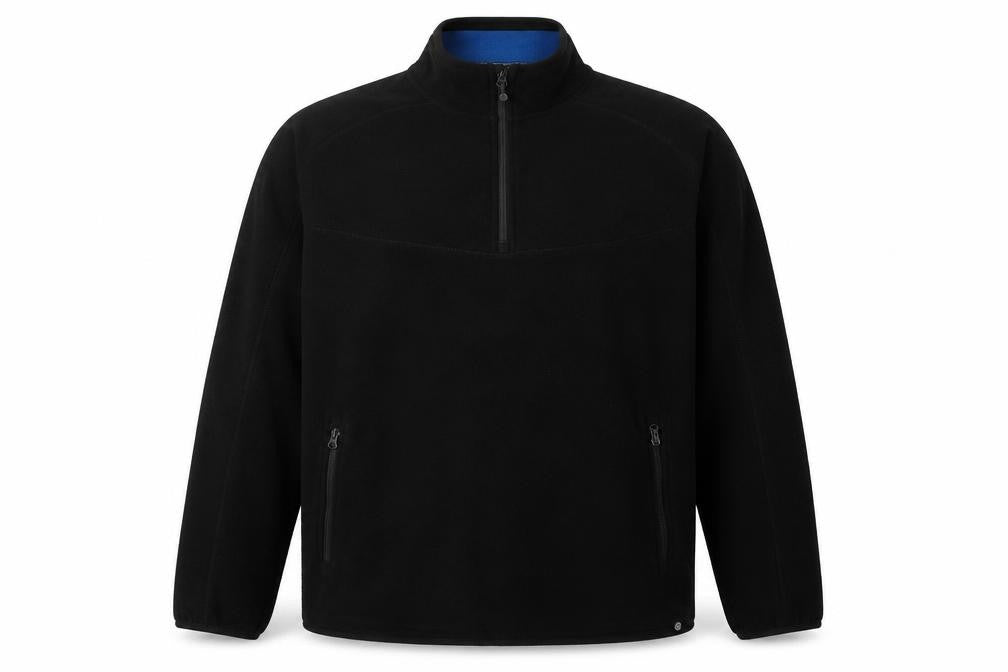 Front view of Mondetta Men's Black Fleece 1/4 Zip Sweatshirt L/S