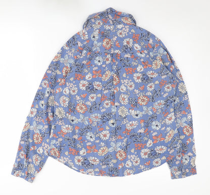 Isle Women's Blue Floral Cotton Blouse, Size 10
