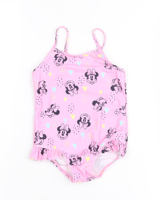 Front view of Disney girls’ pink one piece swimwear 2-3 years