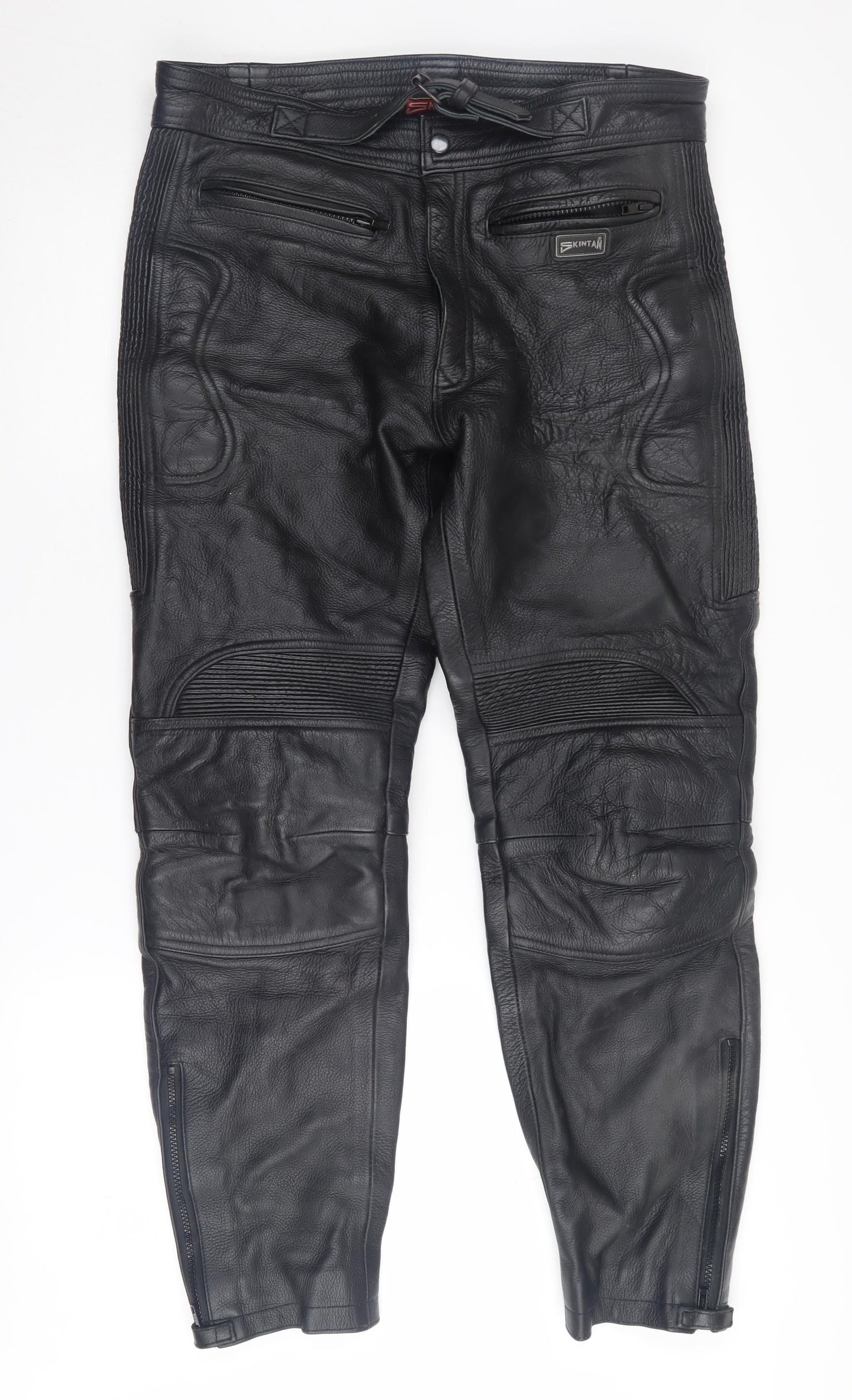 Skintan Men's Black Leather Motorcycle Trousers 34