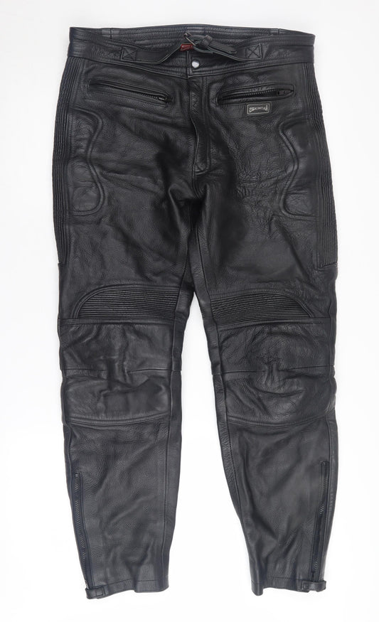 Skintan Men's Black Leather Motorcycle Trousers 34