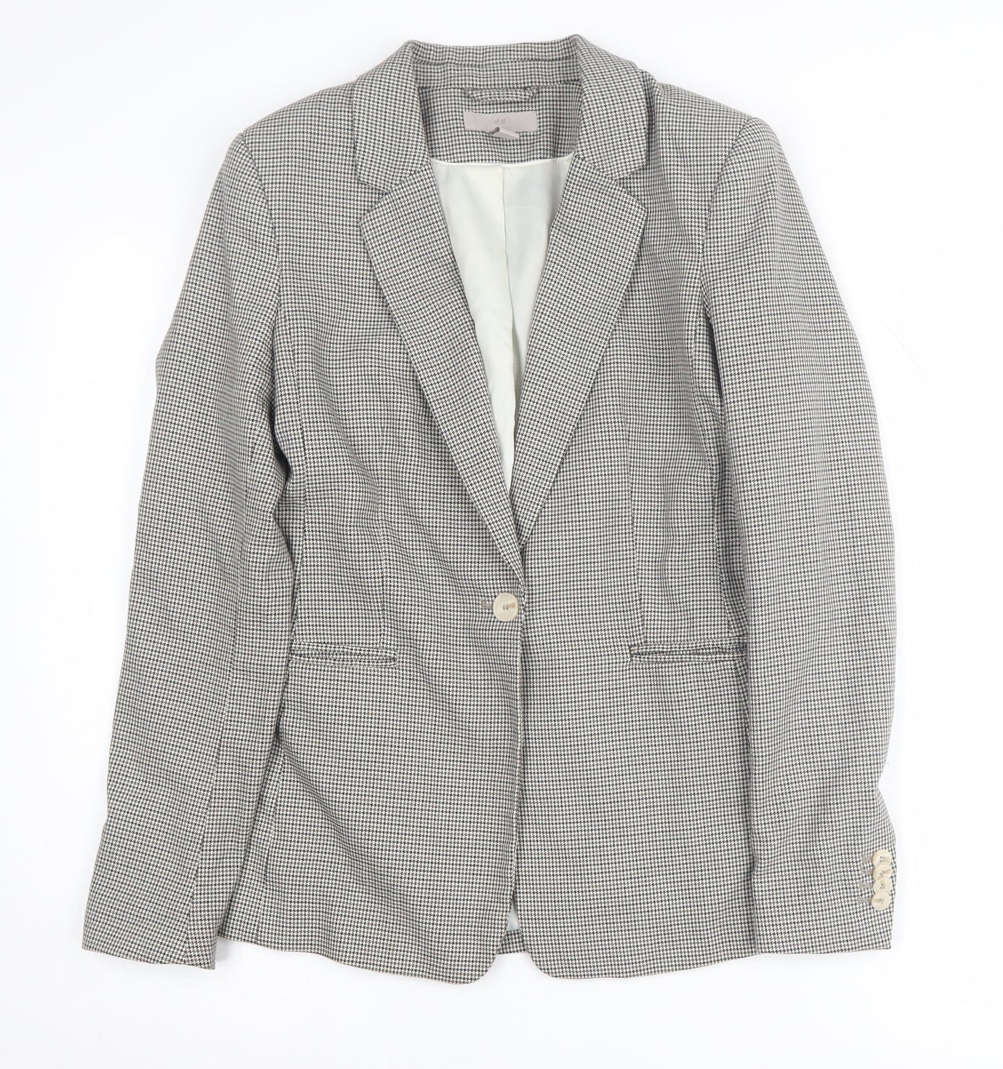 H&M Women's Houndstooth Blazer Size 6 - Elegant & Lined