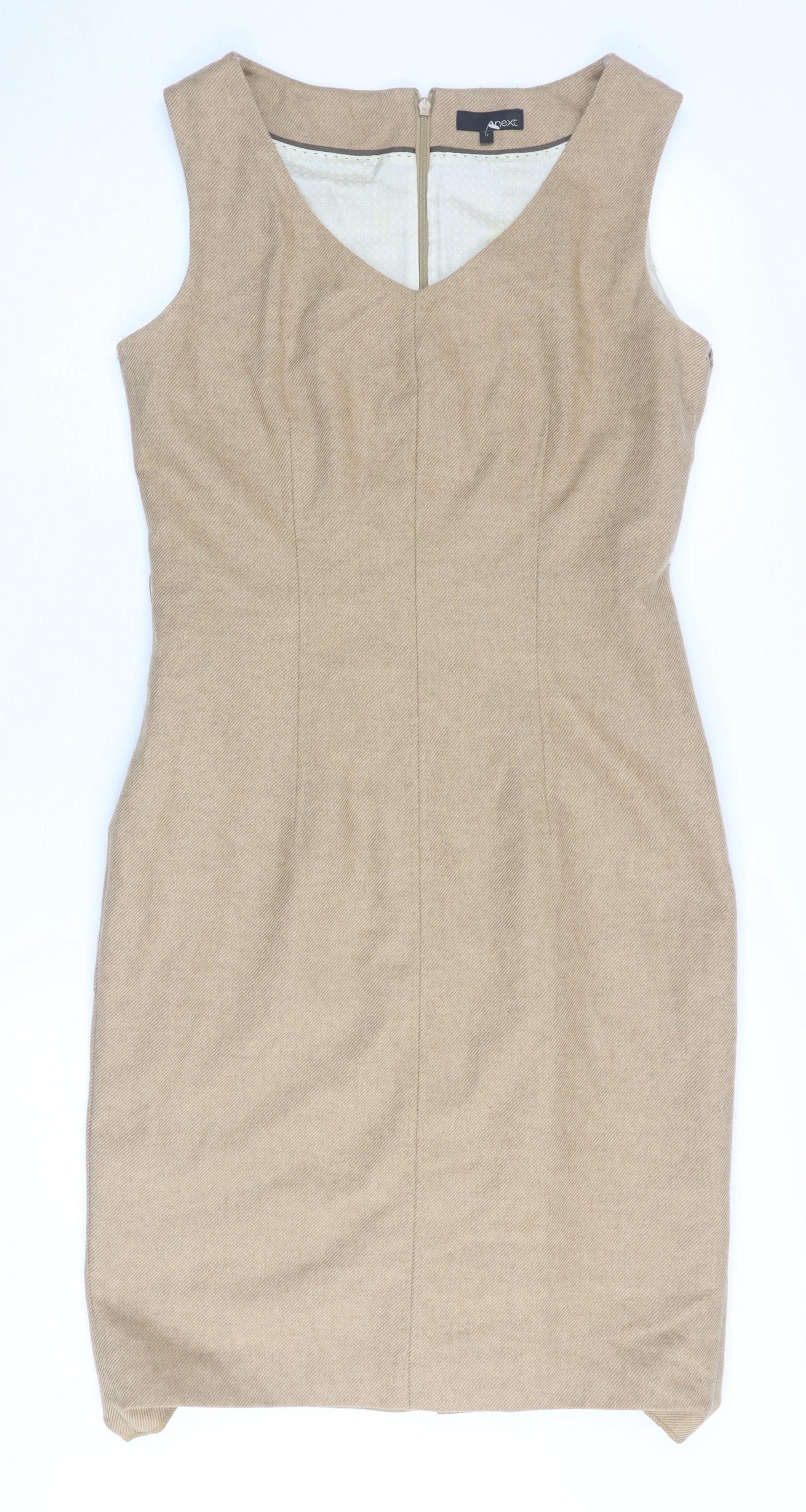 Next Women Beige Sheath Dress Size 12 V-Neck Business
