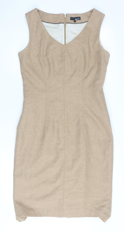 Next Women Beige Sheath Dress Size 12 V-Neck Business
