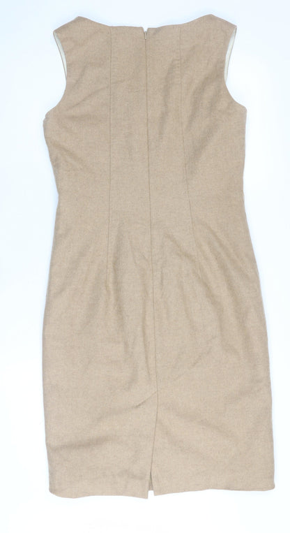 Next Women Beige Sheath Dress Size 12 V-Neck Business