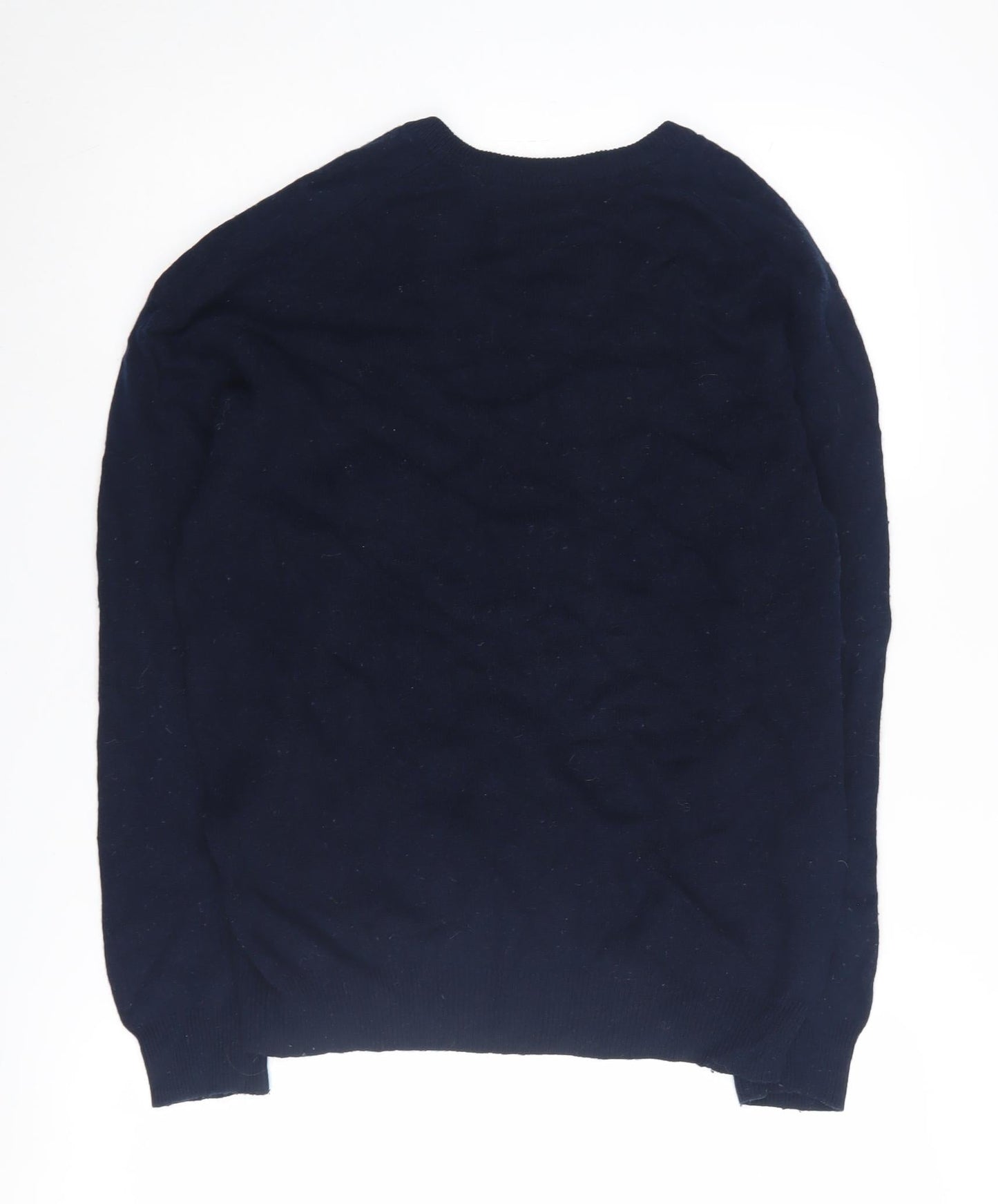 Marks and Spencer Men's Blue Wool V-Neck Jumper Small