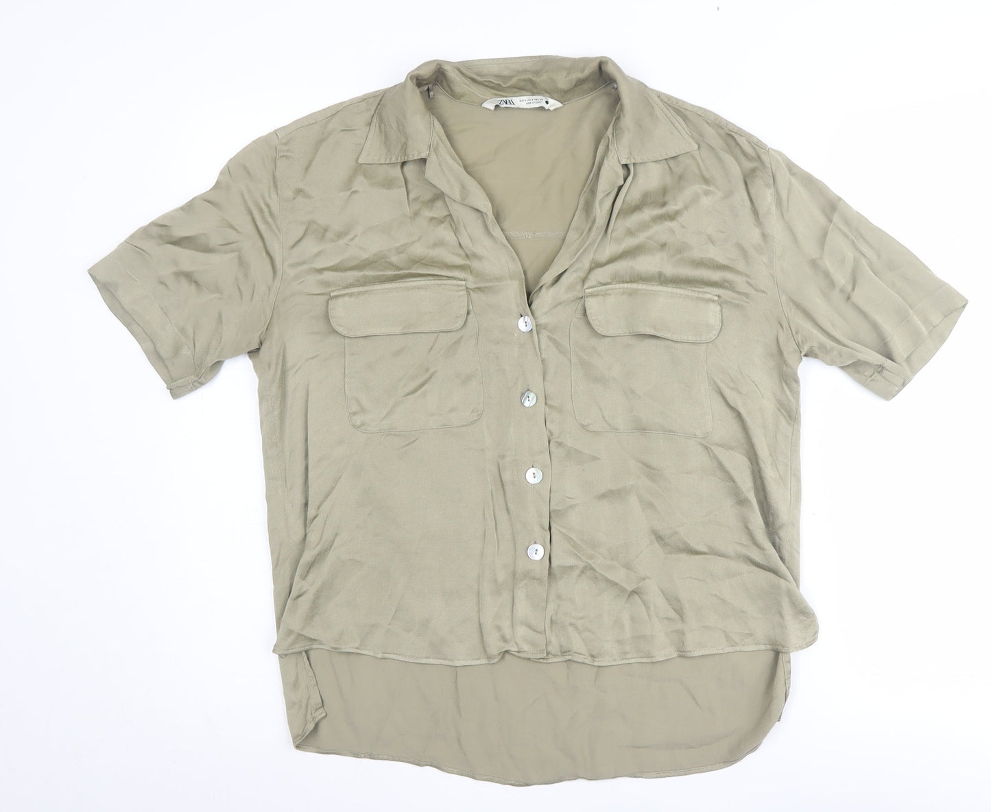 Womens UK Size S Zara Beige  Button-Up