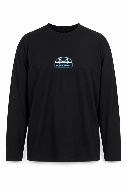 Front view of ASOS DESIGN Black Long Sleeve T-Shirt M - San Francisco