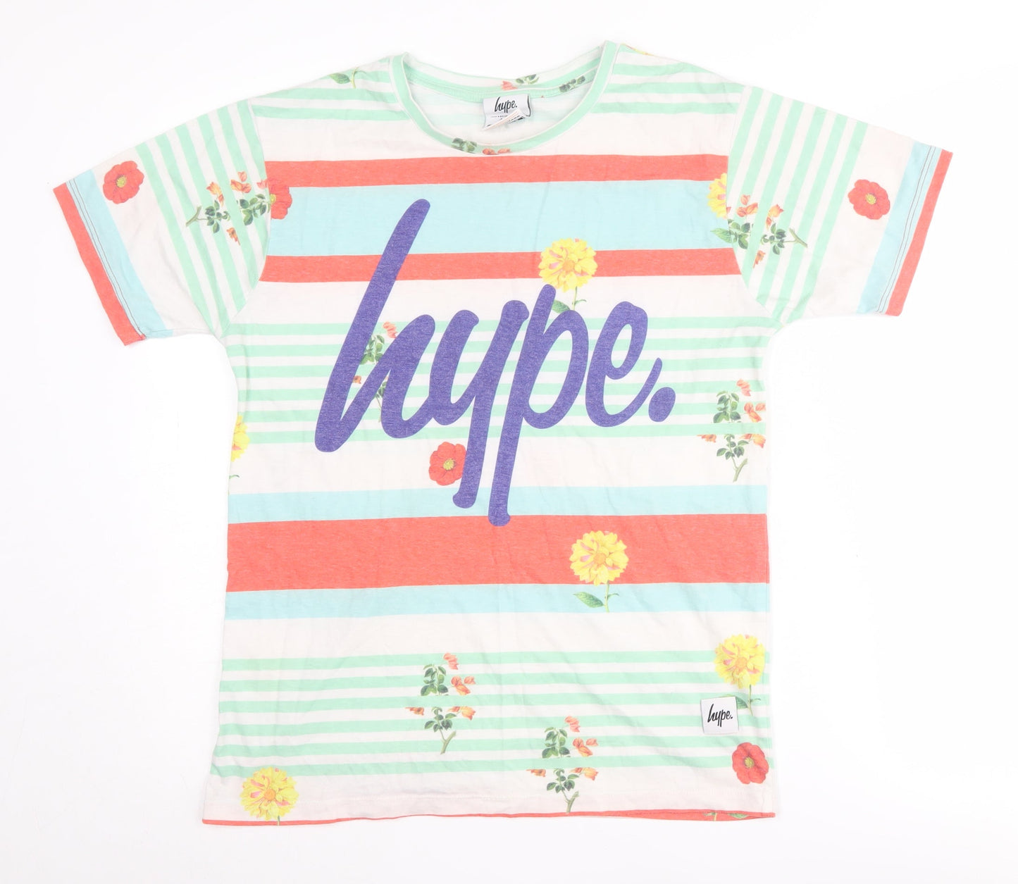Hype Women's Multicoloured Floral Striped T-Shirt M