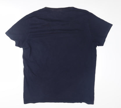 Pierre Cardin Men's Blue V-Neck 2XL T-Shirt, Short Sleeve
