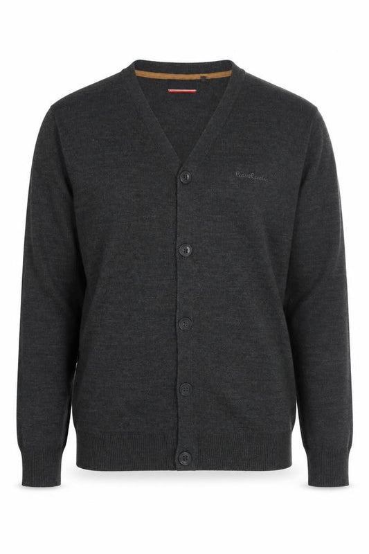 Front view of Pierre Cardin Grey Cardigan L unisex v-neck acrylic