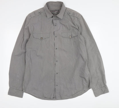Men's Next Grey Striped Button-Up Cotton Shirt