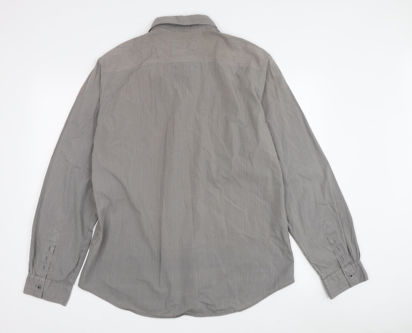 Men's Next Grey Striped Button-Up Cotton Shirt