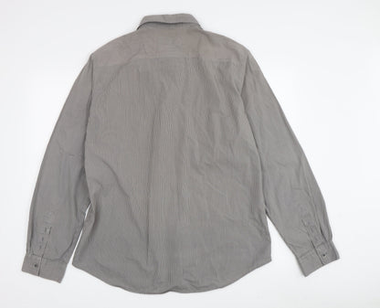 Men's Next Grey Striped Button-Up Cotton Shirt