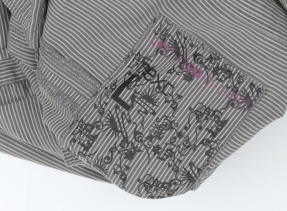 Men's Next Grey Striped Button-Up Cotton Shirt