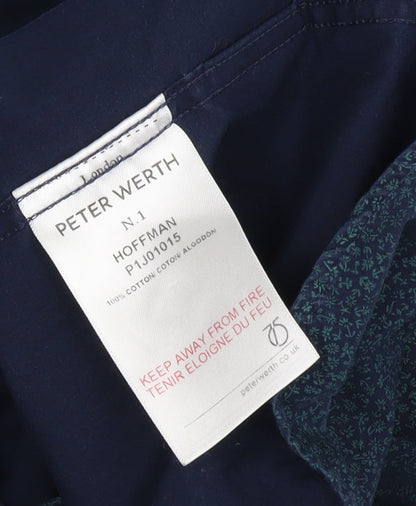 Peter Werth Men's Blue Floral Button-Up Shirt, Size M