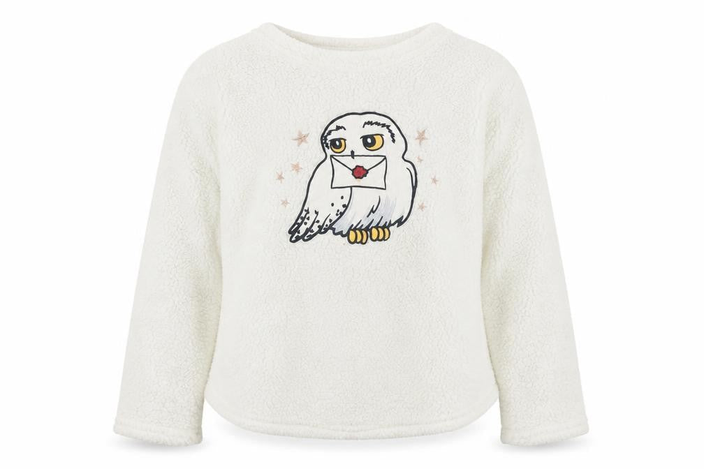 Front view of Harry Potter Teens White Fleece Pyjama Top 2XS