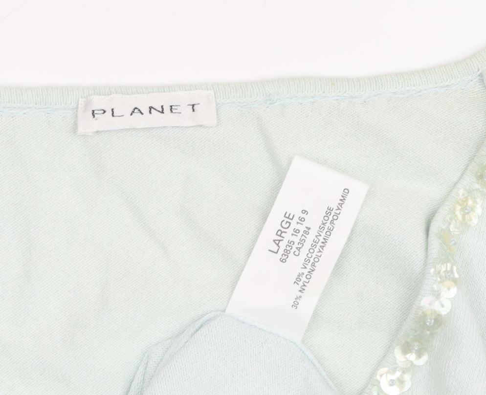 Womens UK Size L Planet Green Basic T-Shirt