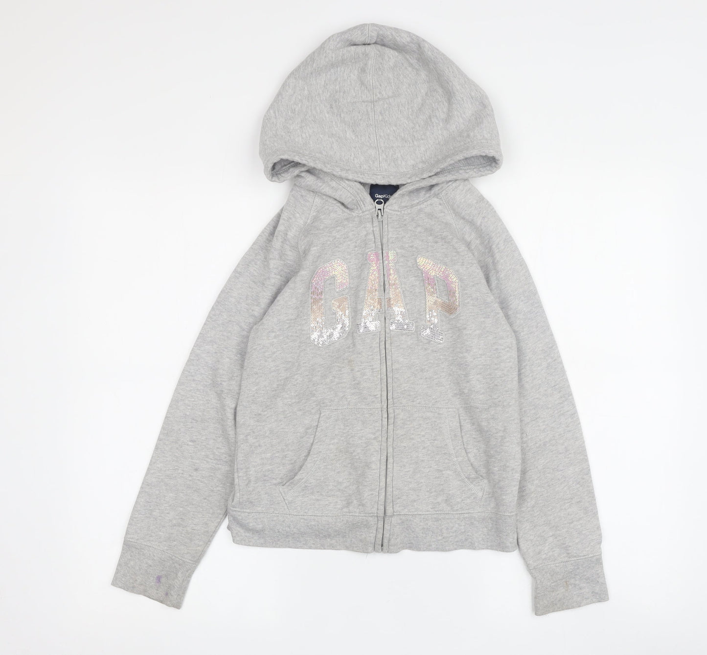 Gap Girls Grey Hoodie L Size Full Zip Logo Fleece
