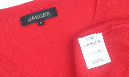 Jaeger Women's Red V-Neck Wool Cashmere Pullover XL