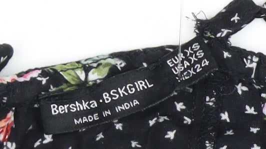 Bershka Women's Black Floral 2XS Playsuit Ruffle Sleeveless
